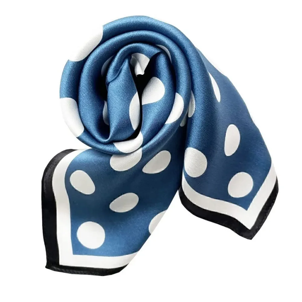 Blue Polka Dot Mulberry Silk Neck Scarf